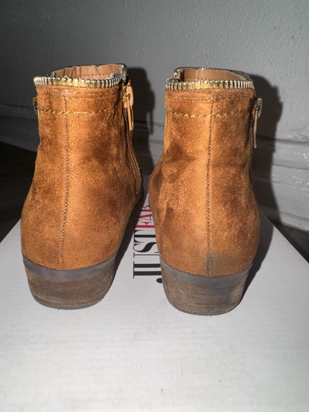 JustFab Brown Suede Ankle Booties - Picture 3 of 7